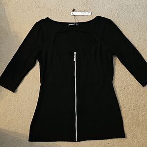 AmélieBoutik Women Crewneck Hollow Cut Open Chest Hole Short Sleeve T-Shirt
